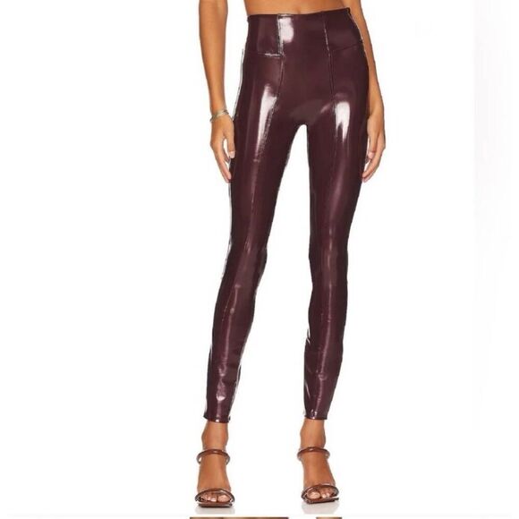 SPANX FAUX PATENT LEATHER Leggings Pants Ruby Size M - Picture 2 of 8